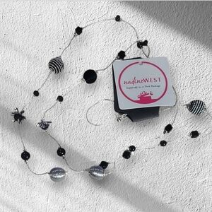 NWT nadineWest Chic Black and Silver Beaded Layering Chain Necklace ~42"